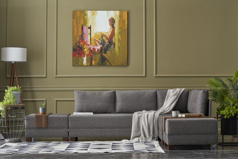 Rohová rozkládací sedací souprava s podnožkou Anna